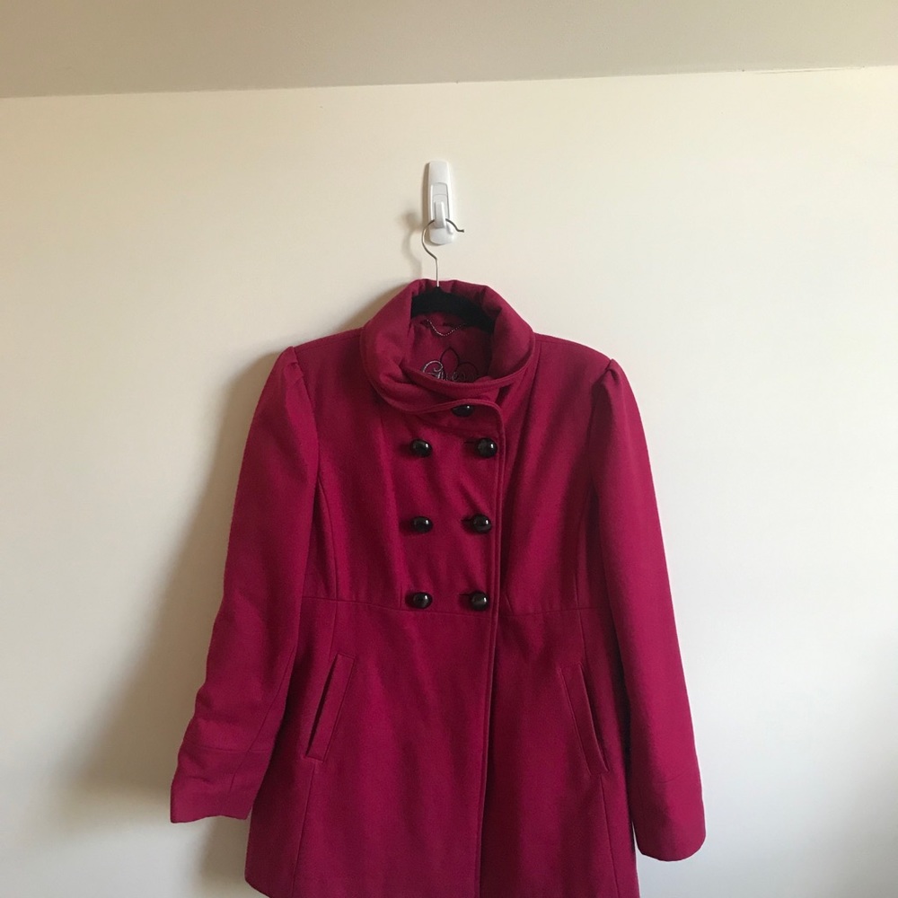 GUESS WOOL DOUBLE BREAST PEA COAT DART PINK SZ XL